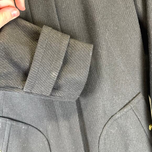 Cole Haan Black Faux Fur Trim Hooded Wool Long Duffle Pea Coat Womens Size 8 - Picture 6 of 16